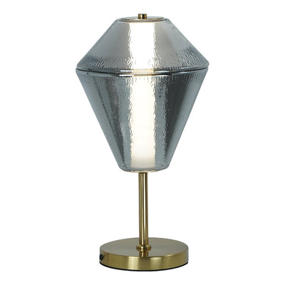 مصباح طاولة LED زجاجي بنمط تموجات الماء مع مخروط هندسي مكدس من الحديد الإسكندنافي المعاصر لغرفة النوم 