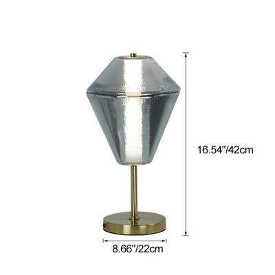 مصباح طاولة LED زجاجي بنمط تموجات الماء مع مخروط هندسي مكدس من الحديد الإسكندنافي المعاصر لغرفة النوم 