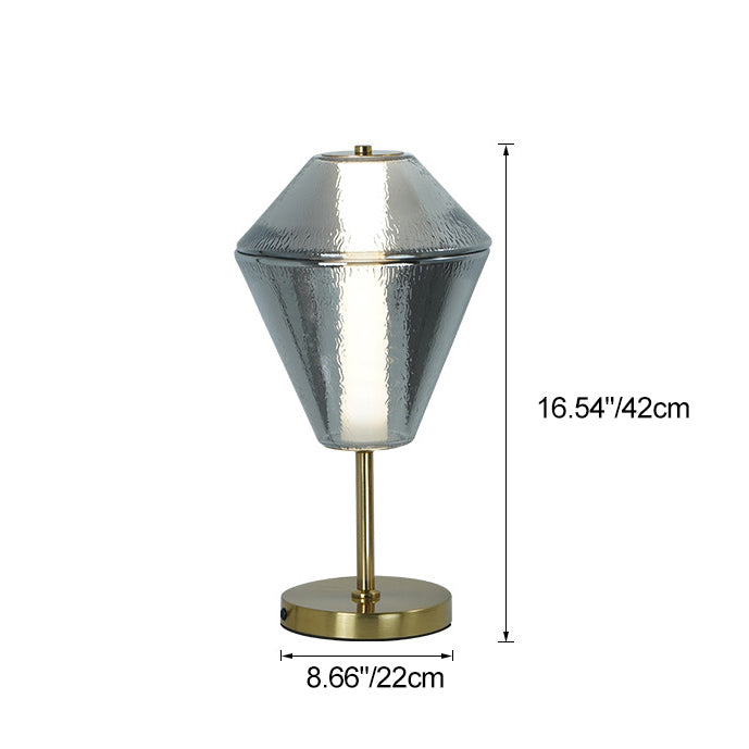 مصباح طاولة LED زجاجي بنمط تموجات الماء مع مخروط هندسي مكدس من الحديد الإسكندنافي المعاصر لغرفة النوم 