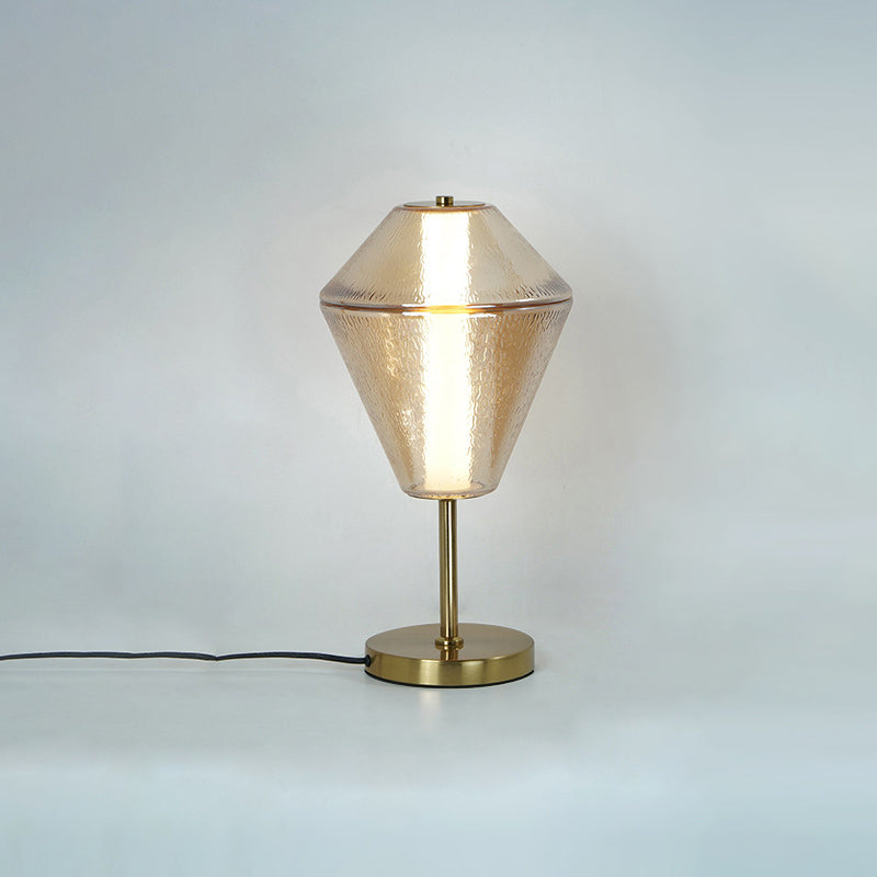 مصباح طاولة LED زجاجي بنمط تموجات الماء مع مخروط هندسي مكدس من الحديد الإسكندنافي المعاصر لغرفة النوم 