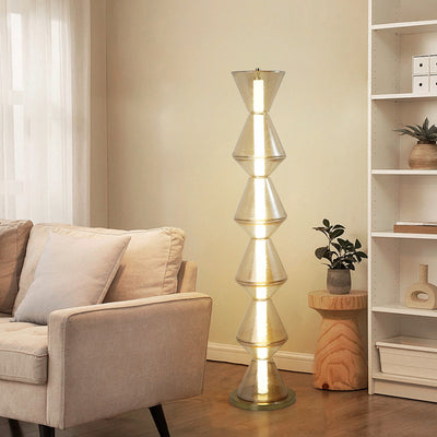 Zeitgenössische nordische Eisen geometrische Kegel-gestapelte Wasserwellen-Glas-LED-Stehlampe für das Schlafzimmer 