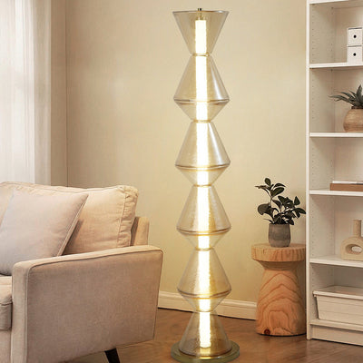 Zeitgenössische nordische Eisen geometrische Kegel-gestapelte Wasserwellen-Glas-LED-Stehlampe für das Schlafzimmer 