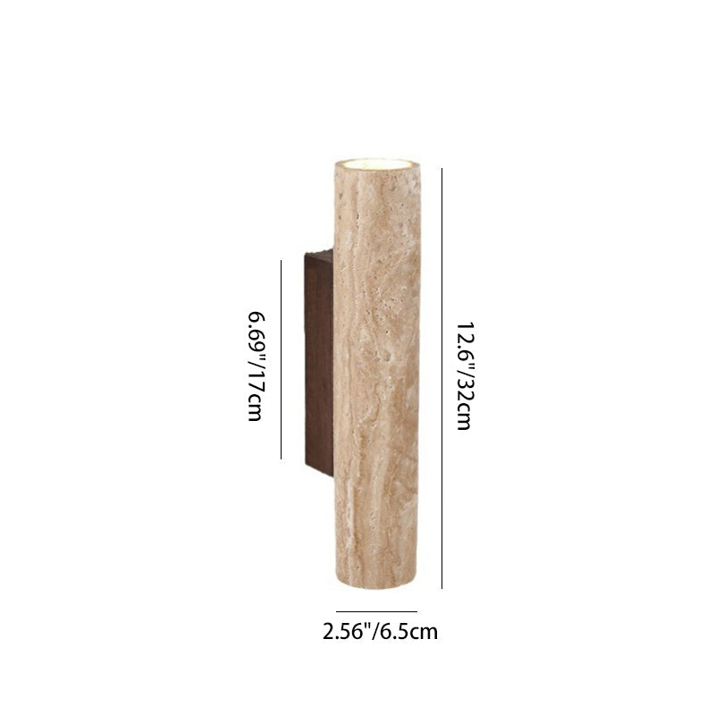 Traditional Japanese Beige Travertine Cylinder 2-Light Up And Down Illuminated Wall Sconce Lamp For Bedroom