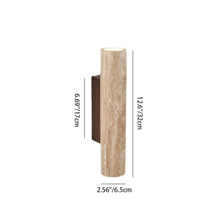 Traditional Japanese Beige Travertine Cylinder 2-Light Up And Down Illuminated Wall Sconce Lamp For Bedroom