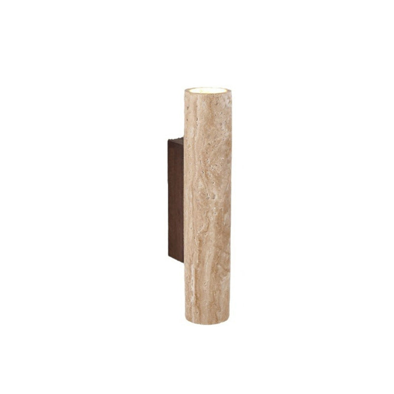 Lampe murale à deux lumières éclairée vers le haut et vers le bas en forme de cylindre en travertin beige japonais traditionnel pour chambre à coucher 