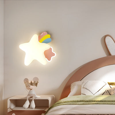 Zeitgenössische kreative Sternenmond PE Schatten Eisen LED Wandleuchte für das Schlafzimmer 