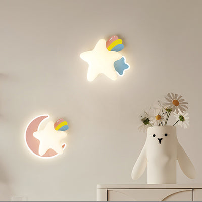 Zeitgenössische kreative Sternenmond PE Schatten Eisen LED Wandleuchte für das Schlafzimmer 