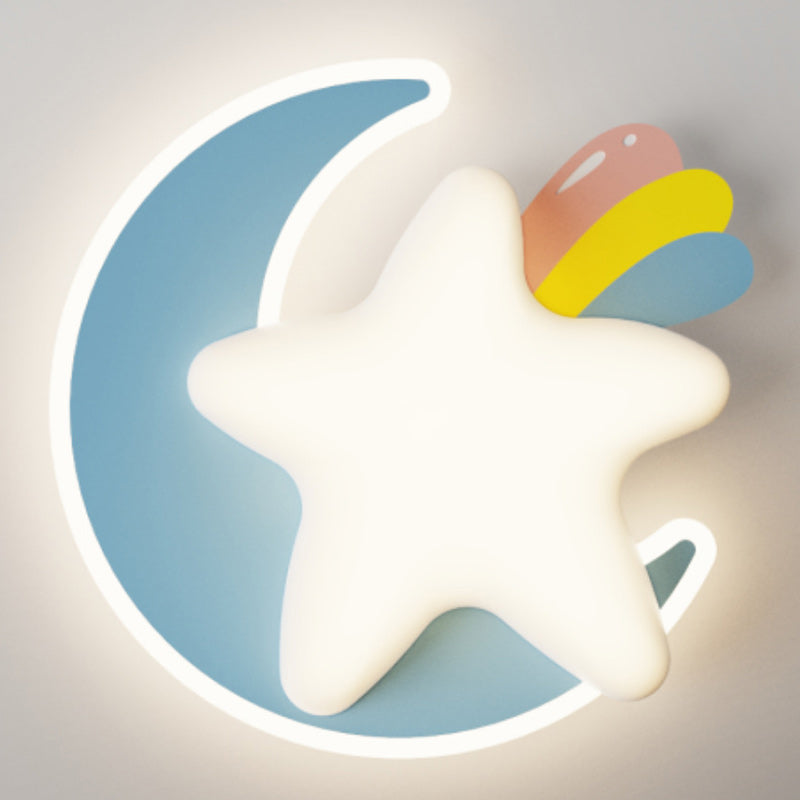Applique Murale LED en Fer avec Étoile Créative Contemporaine et Lune pour Chambre 