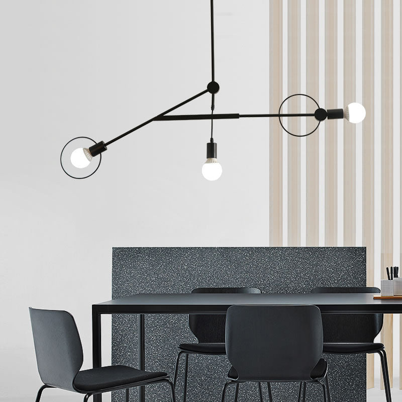 Contemporary Scandinavian Iron Long Rod 3-Light Island Light Chandelier For Living Room
