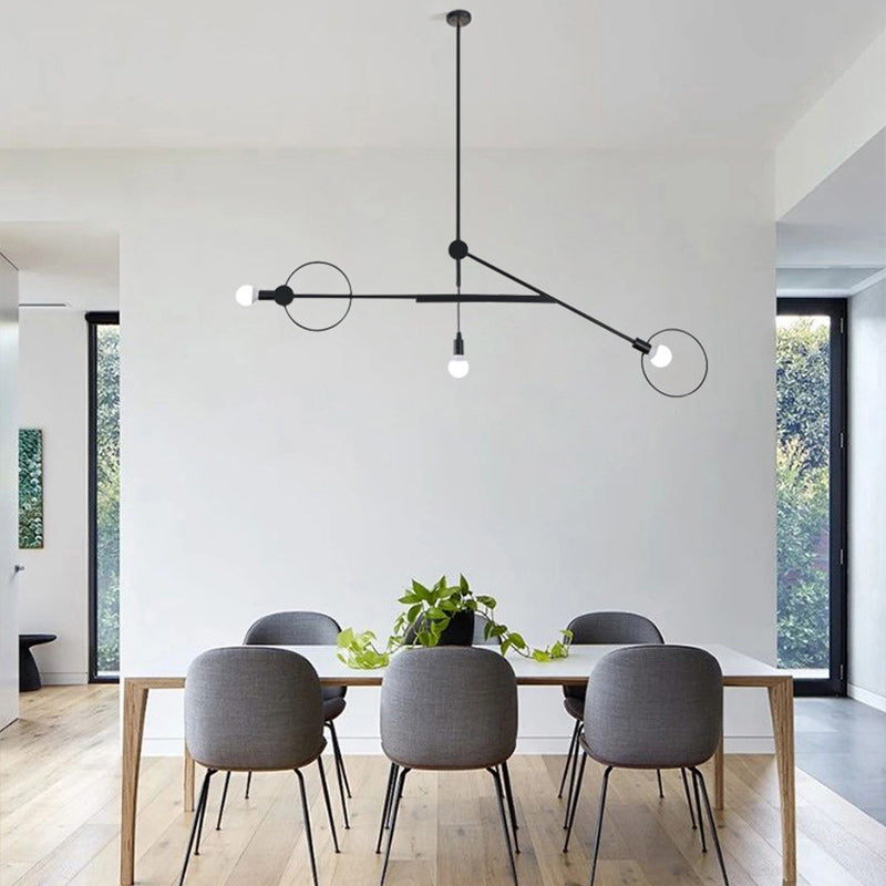 Contemporary Scandinavian Iron Long Rod 3-Light Island Light Chandelier For Living Room