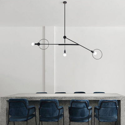 Contemporary Scandinavian Iron Long Rod 3-Light Island Light Chandelier For Living Room