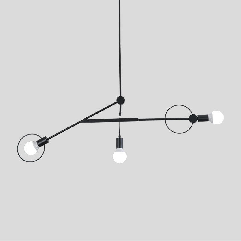 Contemporary Scandinavian Iron Long Rod 3-Light Island Light Chandelier For Living Room