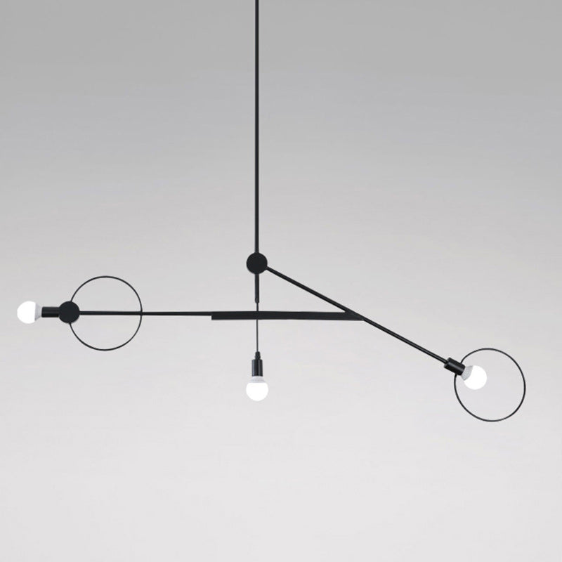 Contemporary Scandinavian Iron Long Rod 3-Light Island Light Chandelier For Living Room