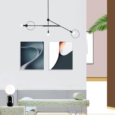Contemporary Scandinavian Iron Long Rod 3-Light Island Light Chandelier For Living Room
