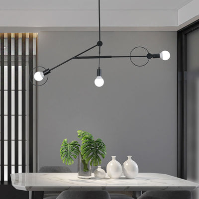 Contemporary Scandinavian Iron Long Rod 3-Light Island Light Chandelier For Living Room