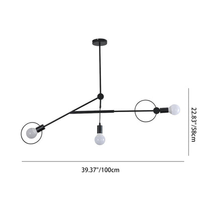 Contemporary Scandinavian Iron Long Rod 3-Light Island Light Chandelier For Living Room