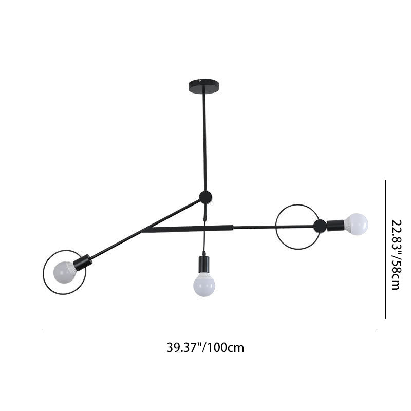 Contemporary Scandinavian Iron Long Rod 3-Light Island Light Chandelier For Living Room