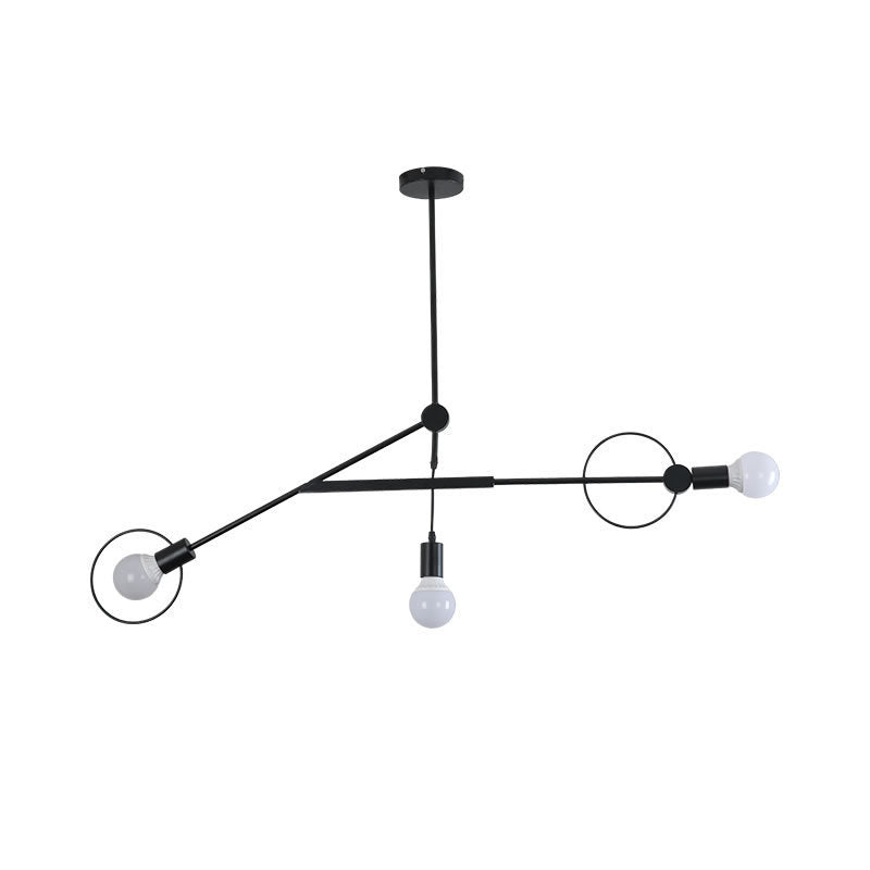 Contemporary Scandinavian Iron Long Rod 3-Light Island Light Chandelier For Living Room