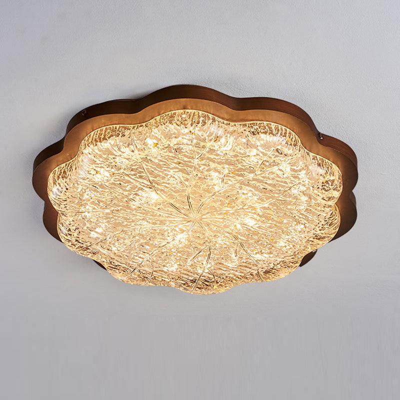 Plafonnier LED contemporain en résine avec abat-jour en forme de fleur et feuille d&