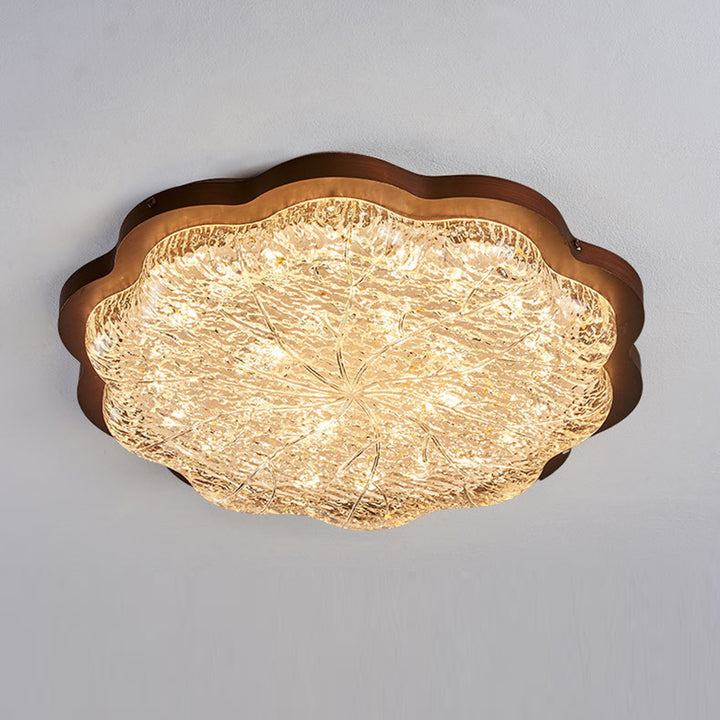 Plafonnier LED contemporain en résine avec abat-jour en forme de fleur et feuille d&