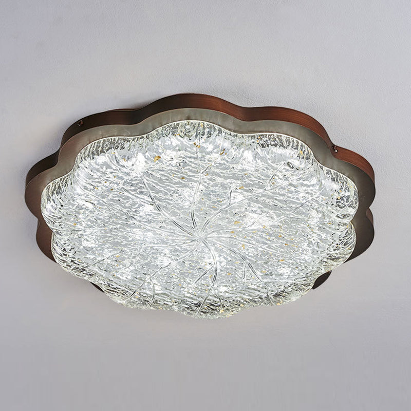 Plafonnier LED contemporain en résine avec abat-jour en forme de fleur et feuille d&