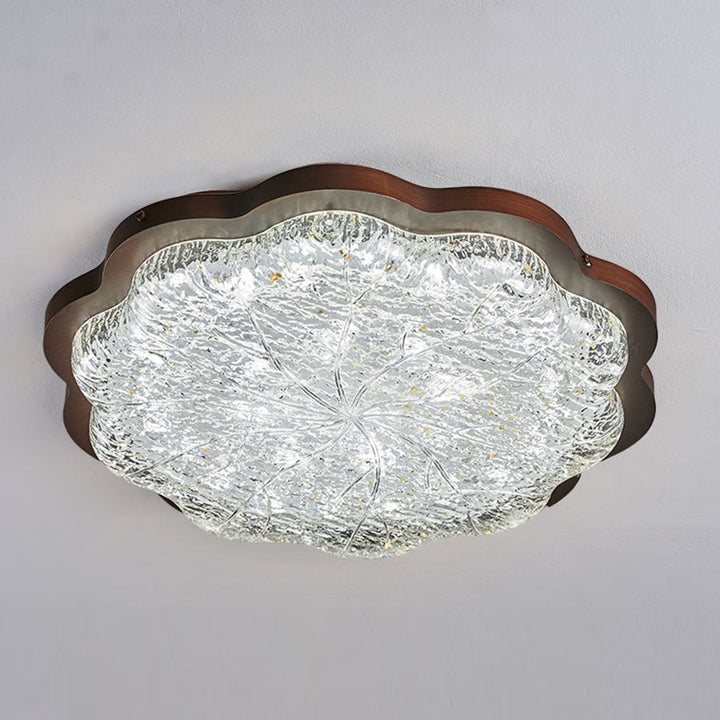 Plafonnier LED contemporain en résine avec abat-jour en forme de fleur et feuille d&