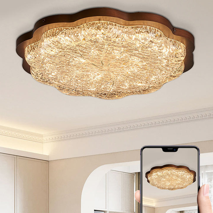 Plafonnier LED contemporain en résine avec abat-jour en forme de fleur et feuille d&