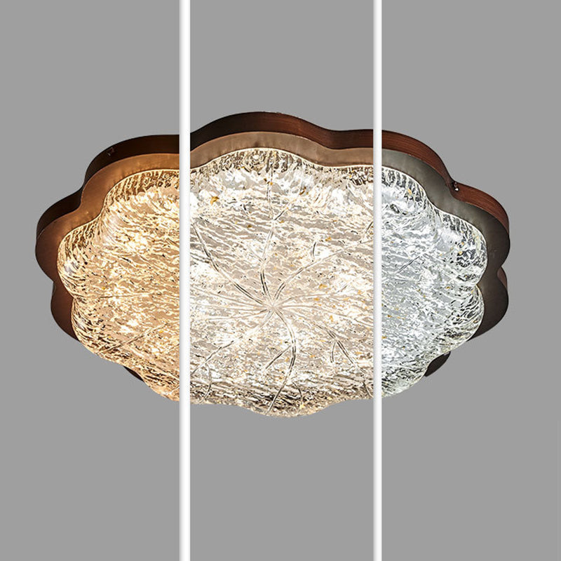 Plafonnier LED contemporain en résine avec abat-jour en forme de fleur et feuille d&