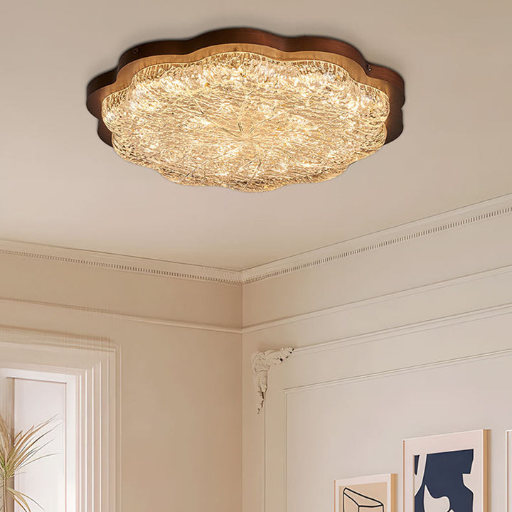Plafonnier LED contemporain en résine avec abat-jour en forme de fleur et feuille d&