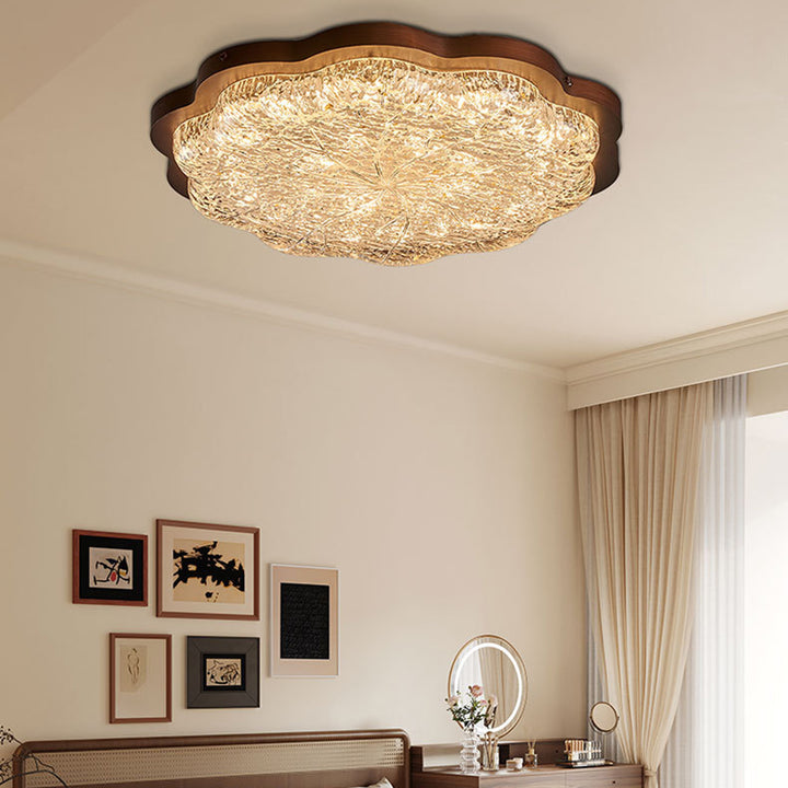 Plafonnier LED contemporain en résine avec abat-jour en forme de fleur et feuille d&