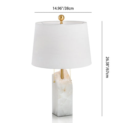 Modern Luxury Fabric Tapered Shade Raw White Alabaster Base 1-Light Table Lamp For Bedroom
