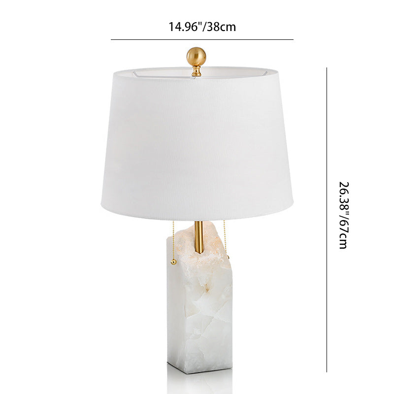 Modern Luxury Fabric Tapered Shade Raw White Alabaster Base 1-Light Table Lamp For Bedroom