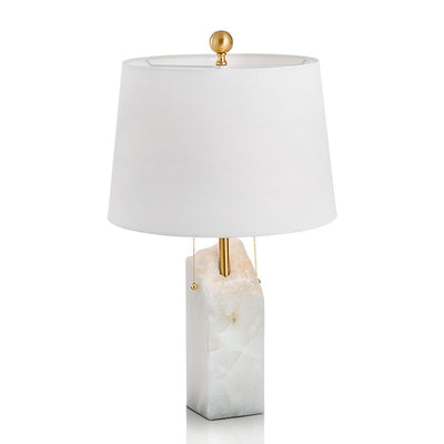 Modern Luxury Fabric Tapered Shade Raw White Alabaster Base 1-Light Table Lamp For Bedroom