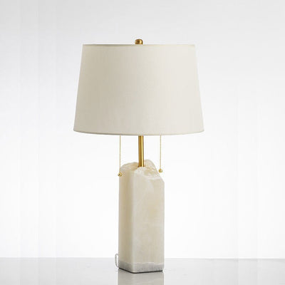 Modern Luxury Fabric Tapered Shade Raw White Alabaster Base 1-Light Table Lamp For Bedroom