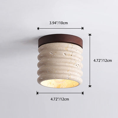 Luminaire de plafond encastré 1 lumière en forme de cylindre en travertin jaune traditionnel japonais pour salon 