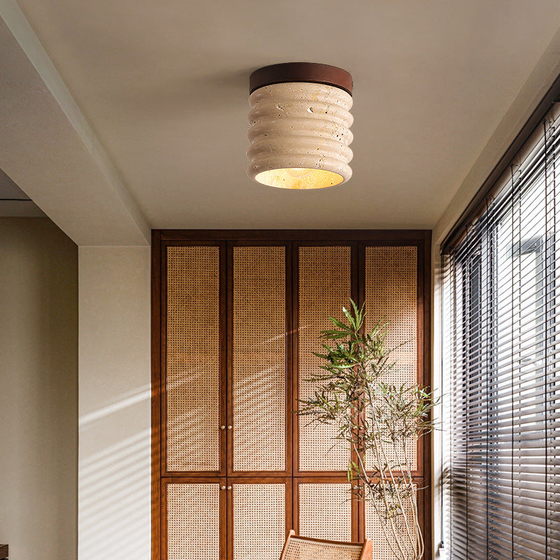 Luminaire de plafond encastré 1 lumière en forme de cylindre en travertin jaune traditionnel japonais pour salon 