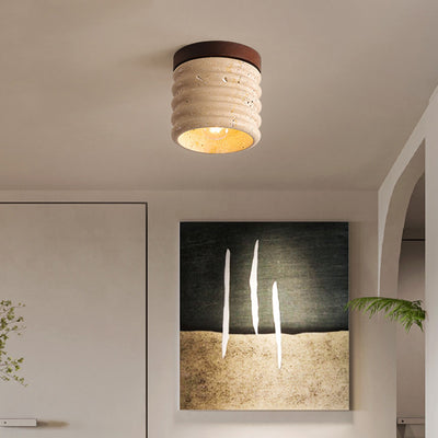 Luminaire de plafond encastré 1 lumière en forme de cylindre en travertin jaune traditionnel japonais pour salon 