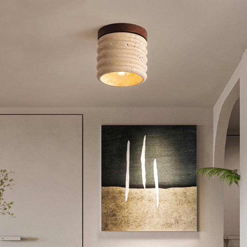 Luminaire de plafond encastré 1 lumière en forme de cylindre en travertin jaune traditionnel japonais pour salon 