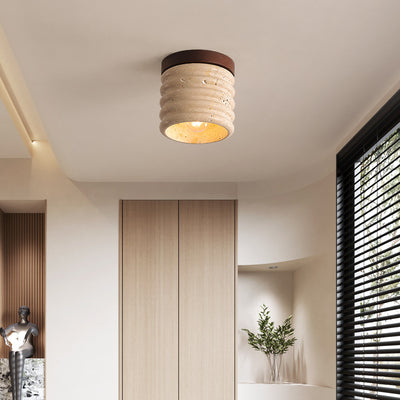 Luminaire de plafond encastré 1 lumière en forme de cylindre en travertin jaune traditionnel japonais pour salon 