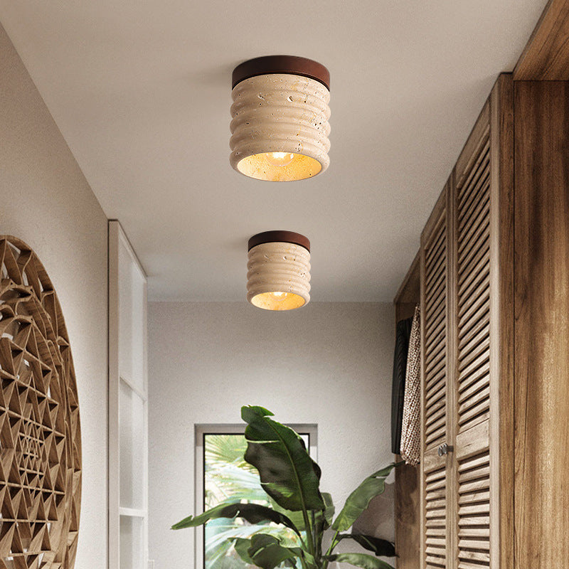 Luminaire de plafond encastré 1 lumière en forme de cylindre en travertin jaune traditionnel japonais pour salon 