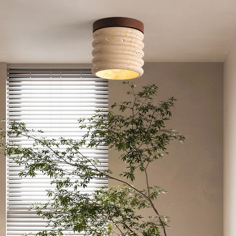 Luminaire de plafond encastré 1 lumière en forme de cylindre en travertin jaune traditionnel japonais pour salon 