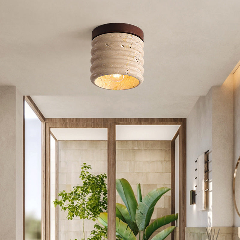 Luminaire de plafond encastré 1 lumière en forme de cylindre en travertin jaune traditionnel japonais pour salon 