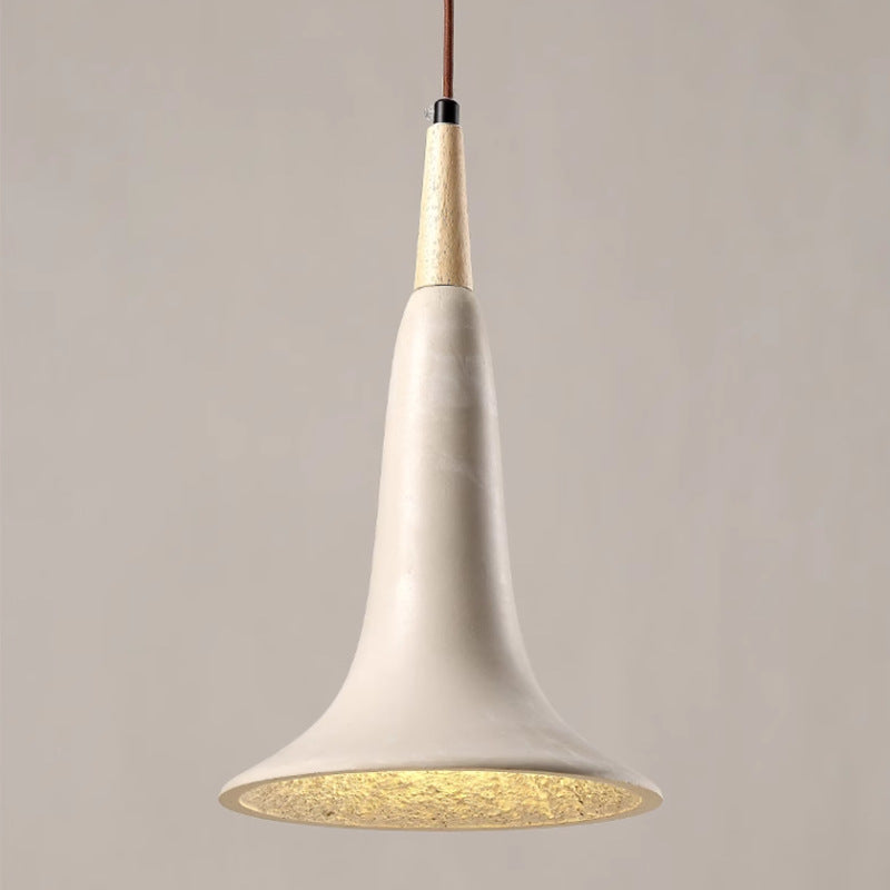 Abat-jour Trompette en Bois Massif Japonais Traditionnel en Béton 1 Lumière Suspension pour Salon 
