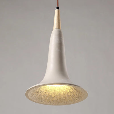 Abat-jour Trompette en Bois Massif Japonais Traditionnel en Béton 1 Lumière Suspension pour Salon 