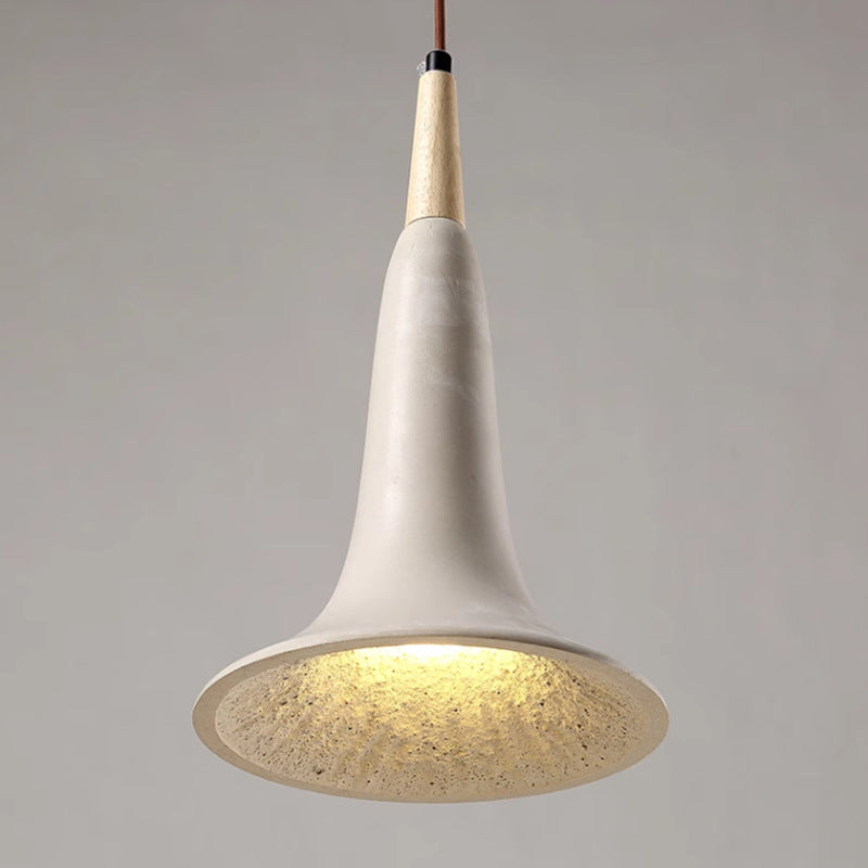 Abat-jour Trompette en Bois Massif Japonais Traditionnel en Béton 1 Lumière Suspension pour Salon 