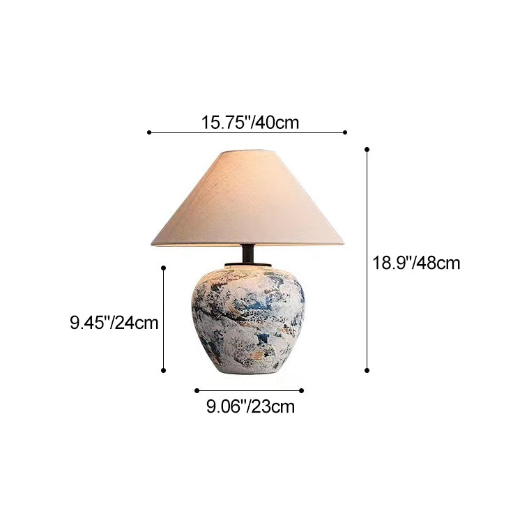 Abat-jour effilé en tissu japonais traditionnel, lampe de table en céramique faite à la main à 1 lumière pour chambre 