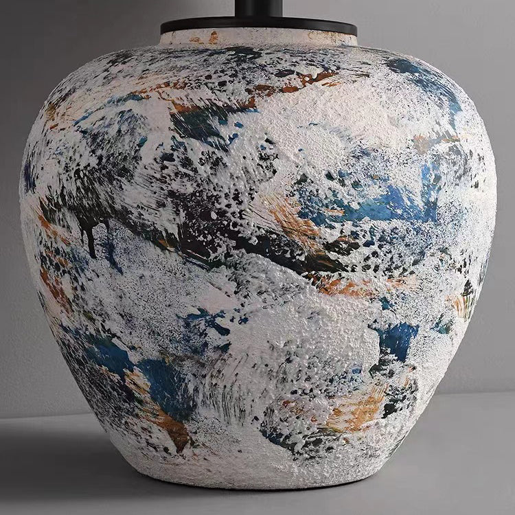 Abat-jour effilé en tissu japonais traditionnel, lampe de table en céramique faite à la main à 1 lumière pour chambre 