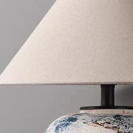 Abat-jour effilé en tissu japonais traditionnel, lampe de table en céramique faite à la main à 1 lumière pour chambre 
