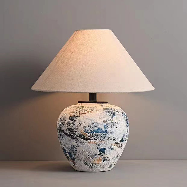 Abat-jour effilé en tissu japonais traditionnel, lampe de table en céramique faite à la main à 1 lumière pour chambre 