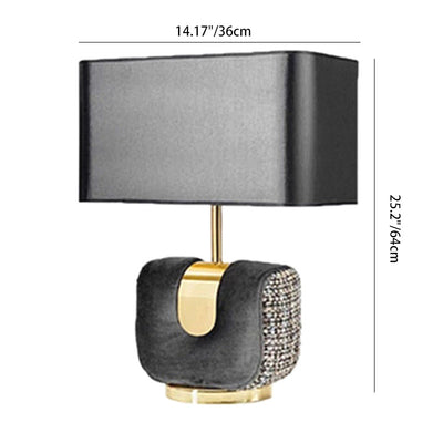 Moderne eklektische Stoffquadrat-Schirm Leder Eisen 1-Licht Tischlampe für Schlafzimmer 
